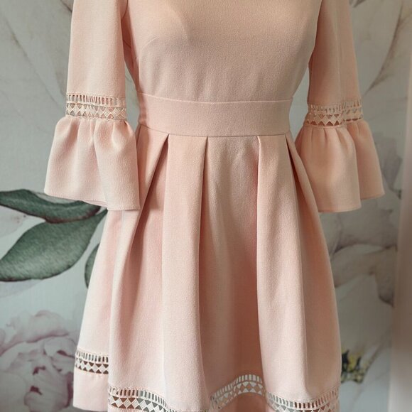 Eliza J Bell Sleeve Lace Inset Fit & Flare Pink Women's Dress Size 2 Petite - Picture 8 of 11